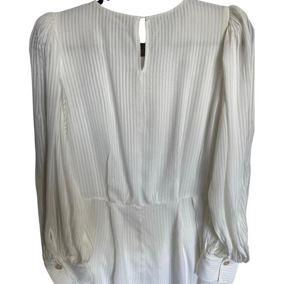 Rebecca Taylor Shadow Stripe Dress Long Peasant Sleeves Flowy Mini White Size 4 - Picture 7 of 15